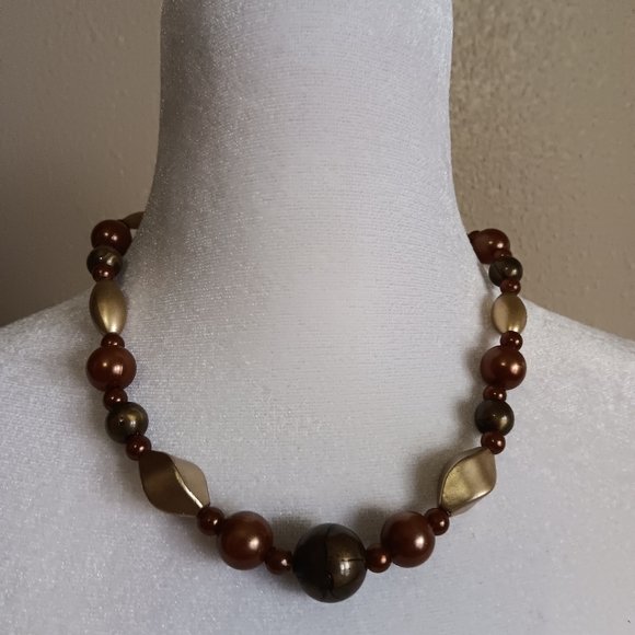 Unisex Surf Skater Boho Plastic Bead Choker, Earthy Brown Beachy Necklace - Picture 7 of 7